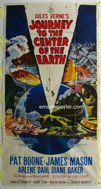1a294 JOURNEY TO THE CENTER OF THE EARTH three-sheet poster '59 Jules Verne, great sci-fi artwork!