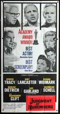 1a296 JUDGMENT AT NUREMBERG 3sheet '61 Spencer Tracy, Burt Lancaster, Academy Award winner style!