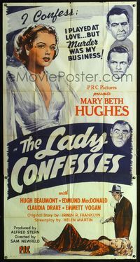 1a297 LADY CONFESSES three-sheet movie poster '45 sexy Mary Beth Hughes played at love and murder!