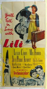 1a299 LILI three-sheet movie poster '52 you'll fall in love with sexy young Leslie Caron!