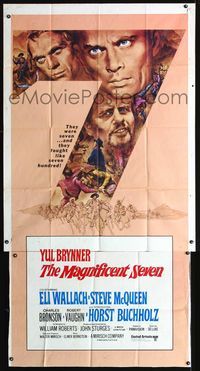 1a307 MAGNIFICENT SEVEN int'l three-sheet poster R60s great art of Yul Brynner & Steve McQueen!