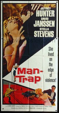 1a309 MAN-TRAP three-sheet poster '61 Jeffrey Hunter mixed up with sexy bad girl Stella Stevens!