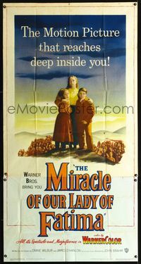 1a312 MIRACLE OF OUR LADY OF FATIMA three-sheet '52 a true story that reaches deep inside you!