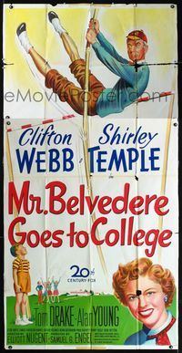 1a316 MR. BELVEDERE GOES TO COLLEGE three-sheet '49 art of Shirley Temple & wacky Clifton Webb!