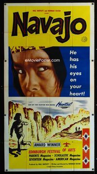 1a318 NAVAJO revised three-sheet poster '52 Native American Indians, he has his eyes on your heart!