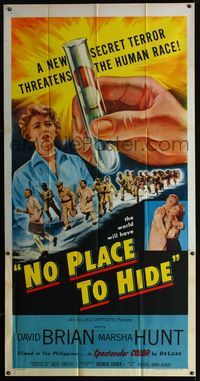 1a322 NO PLACE TO HIDE three-sheet movie poster '56 biological germ warfare, the new secret terror!