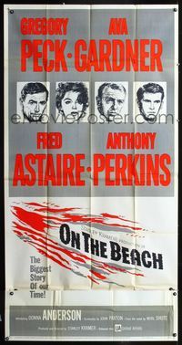 1a327 ON THE BEACH three-sheet '59 art of Gregory Peck, Ava Gardner, Fred Astaire & Anthony Perkins!