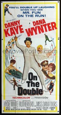 1a328 ON THE DOUBLE three-sheet movie poster '61 wacky Danny Kaye & sexy Diana Dors!