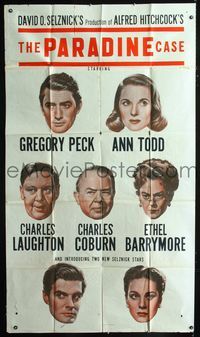 1a332 PARADINE CASE three-sheet movie poster '48 Alfred Hitchcock, Gregory Peck, Ann Todd, Valli