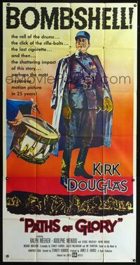 1a334 PATHS OF GLORY three-sheet '58 Stanley Kubrick, different artwork of Kirk Douglas in uniform!