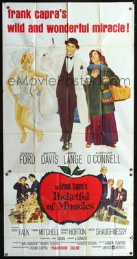 1a337 POCKETFUL OF MIRACLES three-sheet poster '62 Frank Capra, artwork of Glenn Ford & Bette Davis!