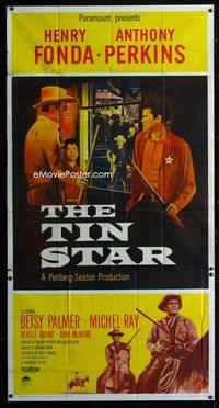 1a375 TIN STAR three-sheet movie poster '57 art of cowboys Henry Fonda & Anthony Perkins!