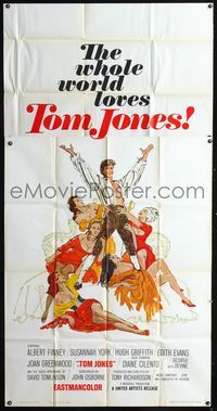 1a377 TOM JONES int'l three-sheet movie poster '63 artwork of Albert Finney & sexy women!