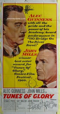 1a381 TUNES OF GLORY three-sheet poster '60 great giant headshots of John Mills & Alec Guinness!