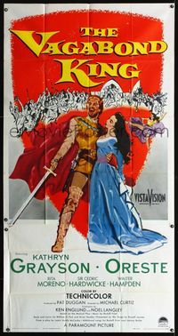 1a384 VAGABOND KING three-sheet poster '56 cool art of pretty Kathryn Grayson & Oreste with sword!