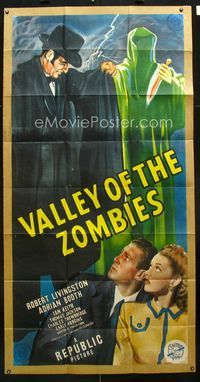 1a385 VALLEY OF THE ZOMBIES three-sheet '46 really cool artwork of death figure and man in black!