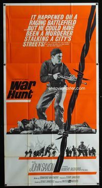 1a386 WAR HUNT three-sheet movie poster '62 John Saxon, Robert Redford, Korean War!