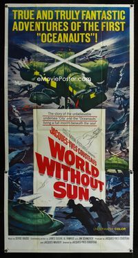 1a398 WORLD WITHOUT SUN three-sheet poster '65 adventures of Jacques-Yves Cousteau's oceanauts!