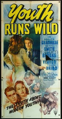 1a402 YOUTH RUNS WILD three-sheet poster '44 Val Lewton tells the truth about Bonita Granville!