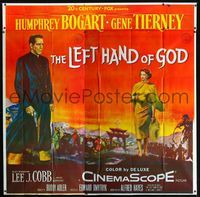 1a032 LEFT HAND OF GOD six-sheet '55 artwork of priest Humphrey Bogart holding gun & Gene Tierney!