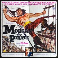 1a039 MORGAN THE PIRATE int'l six-sheet poster '61 great close up art of barechested Steve Reeves!