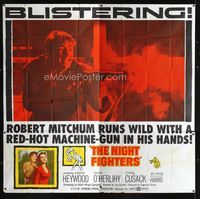 1a041 NIGHT FIGHTERS six-sheet '60 Robert Mitchum runs wild with a red-hot machine gun in his hands!