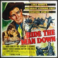 1a048 RIDE THE MAN DOWN six-sheet movie poster '52 cool art of cowboys Brian Donlevy & Rod Cameron!
