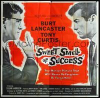 1a056 SWEET SMELL OF SUCCESS six-sheet movie poster '57 Burt Lancaster wants to slap Tony Curtis!