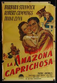 1a416 BRIDE WORE BOOTS Argentinean poster '46 romantic art of Barbara Stanwyck & Robert Cummings!