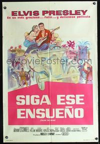 1a443 FOLLOW THAT DREAM Argentinean movie poster '62 artwork of Elvis Presley playing guitar in car!