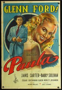 1a444 FRAMED Argentinean movie poster '47 cool art of smoking Glenn Ford & sexiest Janis Carter!