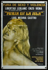 1a446 FURIA EN LA ISLA Argentinean movie poster '78 sexiest image of Libertad Leblanc!