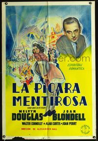 1a450 GOOD GIRLS GO TO PARIS Argentinean poster '39 cool art of sexy Joan Blondell & Melvyn Douglas!