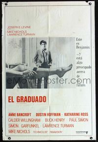 1a451 GRADUATE Argentinean poster '68 classic image of Dustin Hoffman & Anne Bancroft's sexy leg!