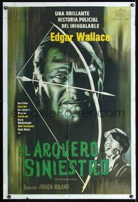 1a455 GREEN ARCHER Argentinean poster '61 really cool close up image, from Edgar Wallace novel!