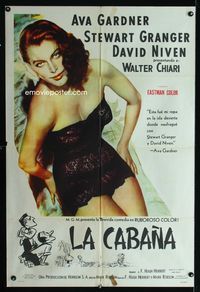 1a488 LITTLE HUT Argentinean movie poster '57 sexiest huge close up of tropical Ava Gardner!