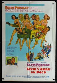 1a489 LIVE A LITTLE, LOVE A LITTLE Argentinean poster '68 Elvis Presley & lots of sexy beach babes!