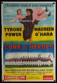 1a490 LONG GRAY LINE Argentinean poster '54 great image of Tyrone Power carrying Maureen O'Hara!