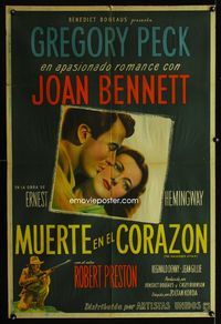 1a495 MACOMBER AFFAIR Argentinean movie poster '47 Gregory Peck, Joan Bennett, by Ernest Hemingway!
