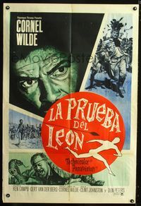 1a506 NAKED PREY Argentinean movie poster '65 Cornel Wilde stripped and weaponless in Africa!