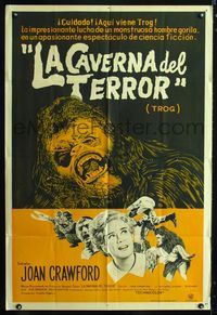 1a559 TROG Argentinean movie poster '70 Joan Crawford & prehistoric monsters, horror!