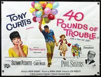 1a067 40 POUNDS OF TROUBLE British quad '63 completely different artwork image of Tony Curtis!