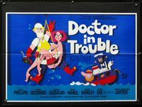 1a100 DOCTOR IN TROUBLE British quad movie poster '72 wacky hospital sex artwork!