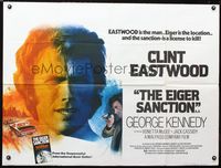 1a104 EIGER SANCTION British quad movie poster '75 Jean Mascii art of Clint Eastwood!
