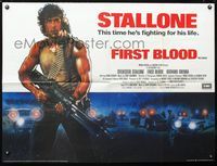 1a115 FIRST BLOOD British quad poster '82 artwork of Sylvester Stallone as Rambo by Drew Struzan!
