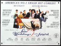 1a121 FOUR WEDDINGS & A FUNERAL DS British quad movie poster '94 Hugh Grant, Andie McDowell