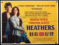 1a128 HEATHERS British quad movie poster '89 really young Winona Ryder & Christian Slater!