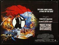 1a139 LIVING DAYLIGHTS British quad movie poster '86 Timothy Dalton as James Bond, cool montage art!