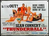 1a191 THUNDERBALL British quad poster '65 great art of Sean Connery as James Bond with sexy girls!