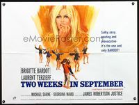 1a198 TWO WEEKS IN SEPTEMBER British quad '67 cool different art of sexy pouting Brigitte Bardot!